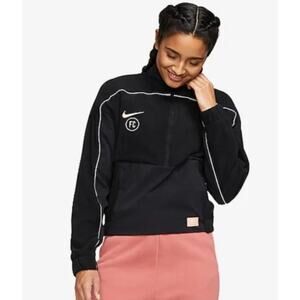 Nike FC Soccer Half Zip Velour Nylon Black Athletic Jacket Sweatshirt Size M